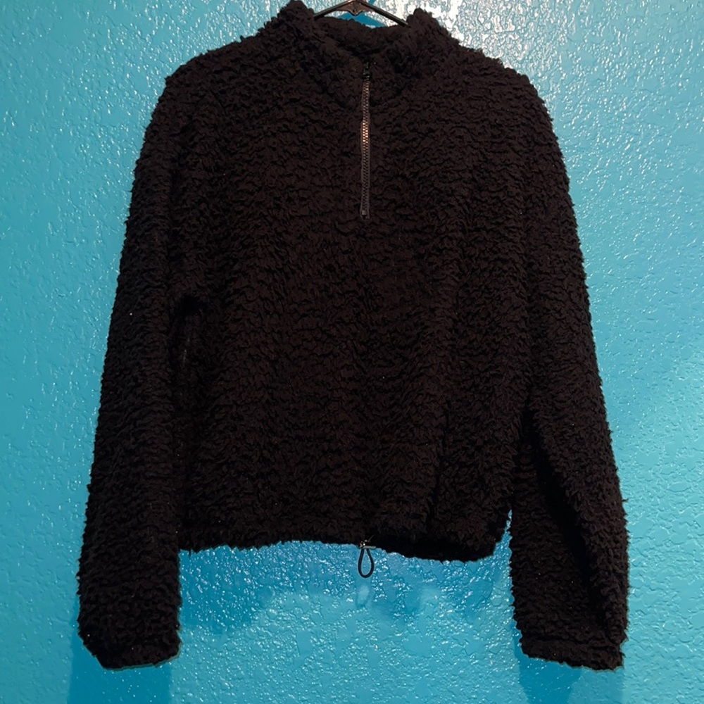 Black half zip furry sweater